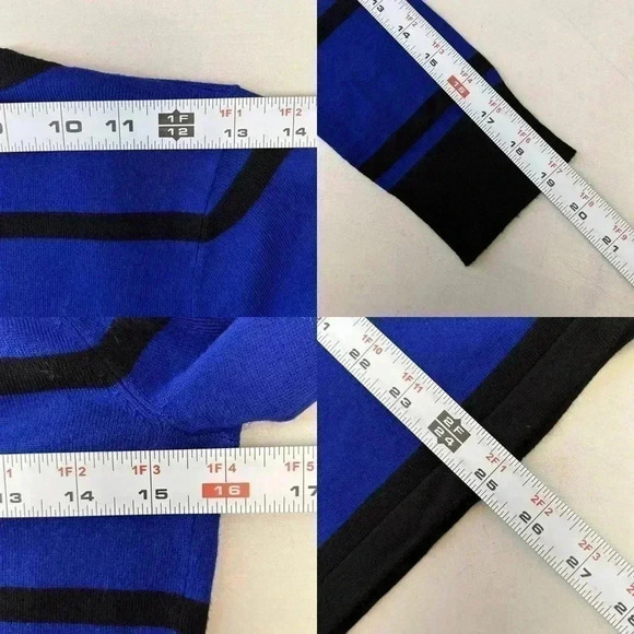 Ricki’s Wrap Front Sweater Deep V Neckline Thin Knit Blue Black Stripes  XS - Picture 10 of 15
